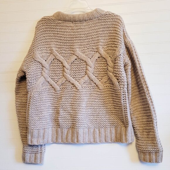 New York Laundry Sweater XL Beige Chunky Cable Knit Fisherman Wool Blend - Picture 4 of 8